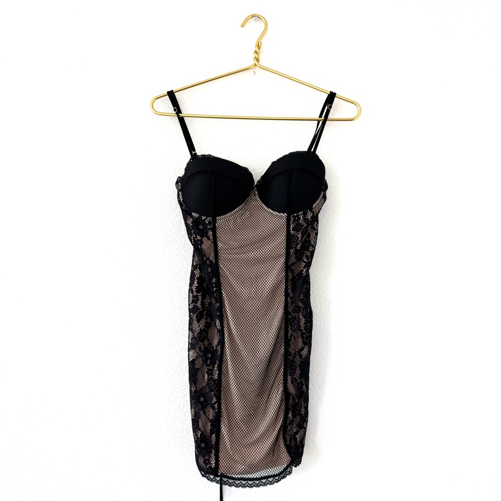 h:ours Black Lace Lingerie Mini Dress